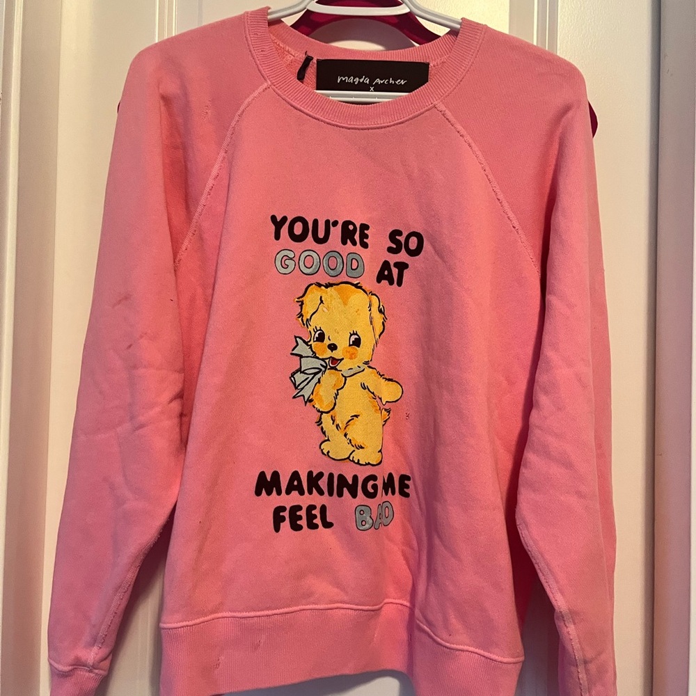 Marc Jacobs Pink Graphic Crewneck Sweatshirt with Yellow Bear